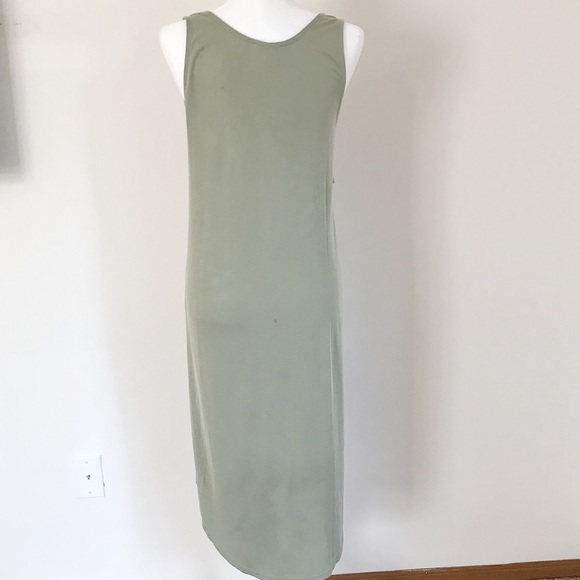 Long Midi Olive Green Front Tie Sleeveless Dress - Picture 2 of 4